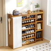 Living and Home 7 Tier Bamboo Shoe Rack Shoe Cabinet with Dust Curtain in Natural