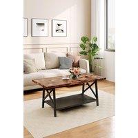 H&O Direct 2-Tier Industrial Style Coffee Tea Table with Storage Shelf in Brown