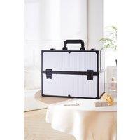 SHEONLY White Makeup Box Professional Cosmetic Organizer Aluminum Storage Box with 6 Trays