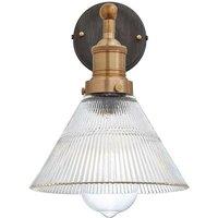 Industville Brooklyn Glass Funnel Wall Light, 7 Inch, Brass Holder in Bronze