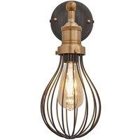 Industville Brooklyn Balloon Cage Wall Light, 6 Inch, Pewter, Brass Holder in Dark Grey
