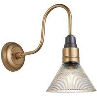Industville Swan Neck Glass Funnel Wall Light, 7 Inch- Brass in Bronze