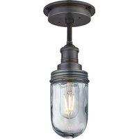 Industville Brooklyn Outdoor & Bathroom Flush Mount, Pewter Holder, Pewter Ring in Dark Grey