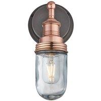 Industville Brooklyn Outdoor & Bathroom Wall Light, Copper Holder, Copper Ring