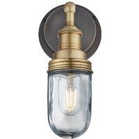 Industville Brooklyn Outdoor & Bathroom Wall Light, Brass Holder, Brass Ring in Bronze