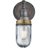 Industville Brooklyn Outdoor & Bathroom Wall Light, Pewter Holder, Brass Ring in Dark Grey