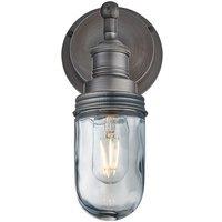 Industville Brooklyn Outdoor & Bathroom Wall Light, Pewter Holder, Pewter Ring in Dark Grey