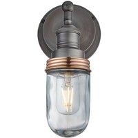 Industville Brooklyn Outdoor & Bathroom Wall Light, Pewter Holder, Copper Ring in Dark Grey