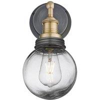 Industville Brooklyn Outdoor & Bathroom Wall Light, Brass Holder, Pewter Ring, Globe Glass in Bronze