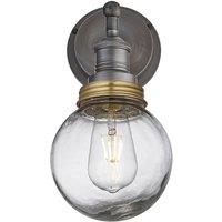 Industville Brooklyn Outdoor & Bathroom Wall Light, Pewter Holder, Brass Ring, Globe Glass in Dark Grey