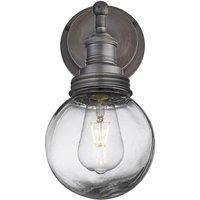 Industville Brooklyn Outdoor & Bathroom Wall Light, Pewter Holder, Pewter Ring, Globe Glass in Dark Grey