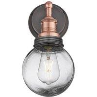 Industville Brooklyn Outdoor & Bathroom Wall Light, Copper Holder, Pewter Ring, Globe Glass