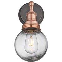 Industville Brooklyn Outdoor & Bathroom Wall Light, Copper Holder, Copper Ring, Globe Glass