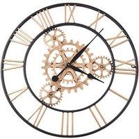 Living and Home 30in/75cm Retro Non-Ticking Gear Wall Clock in Gold