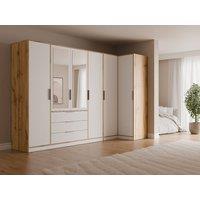 Vente-unique Corner Wardrobe With 6 Doors & 3 Drawers - With Mirrors - W302/311 in Light Oak