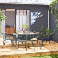 sweeek 6-seater metal garden table with 2 armchairs & 4 chairs in Khaki