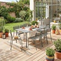 sweeek 8-seater metal garden table with 8 chairs in Khaki