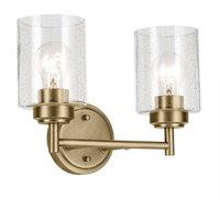 Netlighting Kichler Winslow Wall Lamp Classic Natural Brass Glass Shades 2x E27 in Gold