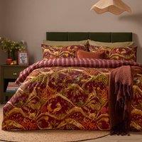 Furn Nya Woodland Reversible Printed Duvet Cover Set in Burgundy | Size: King