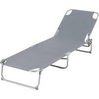 LIVIVO Folding Sun Lounger Black Reclining Garden Sunbed Chair with Steel Frame PVC Fabric Outdoor Lounge Chair in Light Grey