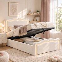 Matteo Wave Ottoman Bed Frame - Velvet Upholstered - Cream - 3FT Single