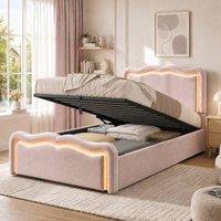 Matteo 3FT Single Ottoman Bed Frame - Wave Design - Velvet - Pink