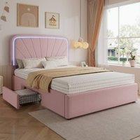 Matteo Upholstered Bed With Storage, Pink Velvet Bed Frame in Light Pink | Size: Double