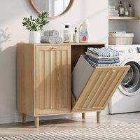 Matteo Slanted Laundry Cabinet, Freestanding Laundry Basket in Light Oak