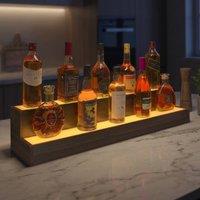 Matteo LED Lighted Liquor Bottle Display Shelf Walnut Shelves