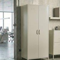 Wyld and Coco Beige Industrial Steel Storage Cabinet - 2 Doors 4 Adjustable Shelves