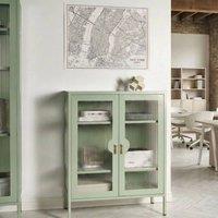 Wyld and Coco Mint Green Steel Office Cabinet with Fluted Glass Front