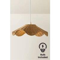 ValueLights Loretta Natural Wicker Wave Easy Fit Pendant Light Shade & Bulb | Size: Large