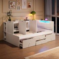 BTM 3FT Tatami Bed, LED Headboard, Charging, Drawers, White | Size: Single