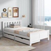 BTM 3FT Pine Storage Bed, Drawers, Wooden Frame, White | Size: Single