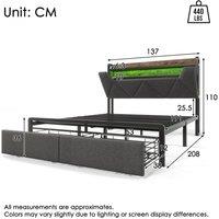 BTM 4FT6 Upholstered Storage Bed, LED, USB C, Drawers, Grey | Size: Double