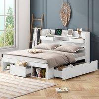BTM 4FT6 Double Bed, USB, Drawers, Storage Cabinet, White
