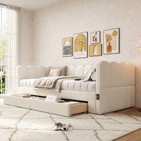 BTM 3FT Daybed Sofa Bed, 2 Drawers, USB, Extendable, Beige Linen in Light Beige | Size: Single