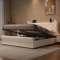 BTM 5FT Upholstered Storage Bed, Diamond Tufted, USB C, Beige in Light Beige | Size: King
