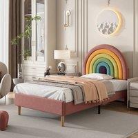 BTM 3FT Upholstered Bed, Adjustable Headboard, Velvet, Pink | Size: Single