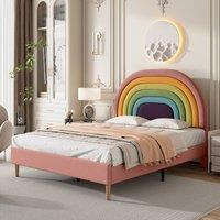 BTM 4FT6 Upholstered Bed, Adjustable Headboard, Velvet, Pink | Size: Double