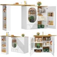 BTM Rotating Bar Table, Kitchen Island, Storage Shelves, White