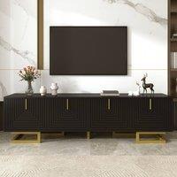 BTM TV Stand, Textured Doors, Gold Handles, Gold Legs in Black