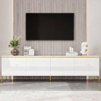 Merax Modern High Gloss 4 Door TV Unit with Cable Management in White