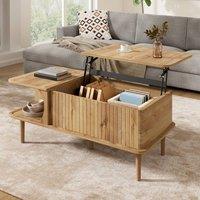 Merax Modern Lift Top Coffee Table with Sliding Door Storage in Natural