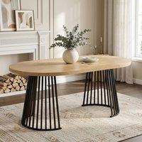 Merax Extendable Round to Oval Dining Table with Metal Pedestal Base in Light Oak