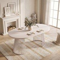 Merax Extendable Round to Oval Dining Table with Metal Pedestal Base in Beige