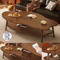 SPETLEK 2 Layer Coffee Table Cloud Tea Table Modern Living Room Desk in Brown