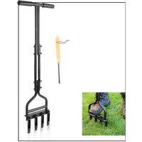 SPETLEK Manual Lawn Aerator Tool with 4 Hollow Slots for Garden Soil Aeration in Black