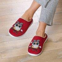 Amelie Di Santi Women's Burgundy Owl Print Slippers, UK Sizes 4-8 | Size: 5