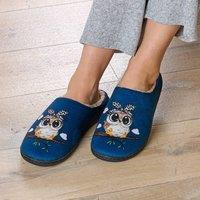 Amelie Di Santi Women's Navy Owl Print Slippers, UK Sizes 4-8 | Size: 5